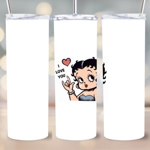 ASL Seamless Tumbler Wrap Betty Amerikanische Zeichensprache ily 20 Unzen Skinny Sublimation Design Anpassbare PNG Sofort-Download Ich liebe dich
