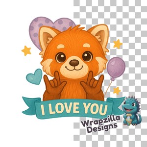 ASL Red Panda Clipart, I Love You Hand Sign PNG, Kawaii Sign Language Animal Art, Deaf Awareness Digital Sticker, Cute PNG for Kids