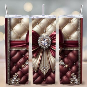 Bourgondische gouden strik beker wrap, luxe diamant 20oz beker png, elegante bling strass wrap, satijnen lint sublimatie, cadeau voor haar