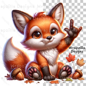 Fall Fox ASL I Love You Clip Art, Woodland Animal PNG, American Sign Language Clipart, ASL Junk Journal