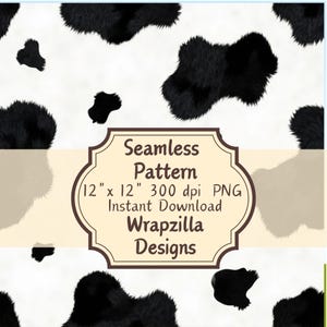 Seamless Cow Print PNG, Furry Holstein Spot Pattern, Black White Farm Animal Digital Paper, Cowhide Sublimation Design, Farmhouse Aesthetic