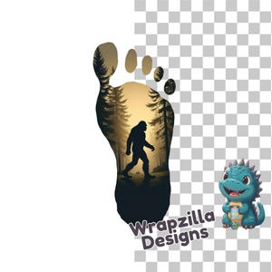 Bigfoot Footprint Forest Scene Clipart pour DTF UV ou sublimation | Graphique de camping sasquatch pour un gobelet, une chemise ou un cadeau pour amoureux des cryptides