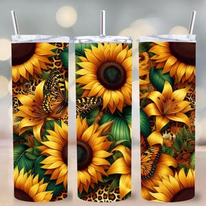 Sunflower Leopard Tumbler Wrap: Floral Animal Print (Digital Download)