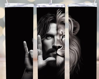 ASL Jesus Lion Tumbler Wrap: I Love You Design (PNG Digital Download)