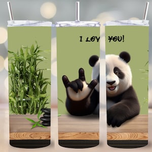 Panda ASL Tumbler Wrap Amerikaanse Gebarentaal 20oz Skinny Sublimatieontwerp Recht PNG's Instant Digitale DOWNLOAD Only I Love You