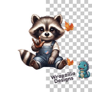 ASL Raccoon Clipart PNG, Fall Animal Digital Art, American Sign Language Design for Crafts, Mechanic Raccoon Clip Art, Farm Animal ILY