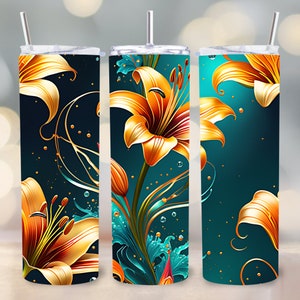 3D Tijgerlelies Tumbler Wrap Bloemen 20oz Skinny Sublimatie Design Recht en taps toelopend PNG Instant Download Lelie 9,3 x 8,2 inch