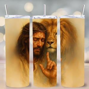 Envoltura para vaso con texto en inglés "Jesús ASL Te amo" PNG, sublimación cristiana del León de Judá, diseño de vaso delgado de 20 oz, arte digital para la concienciación de la sordera