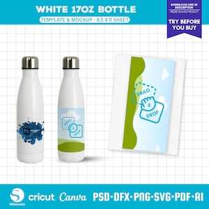 17oz white Water Bottle Template, BLANK template, for sublimation, Svg, Sublimation, Drag and Drop Canva Template, PSD Mockup