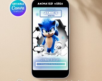 Sonic Invitation Template, Shadow Hedgehog Editable Animated Evite, Digital Birthday Video Invite, Bday Party, Canva Instant Download