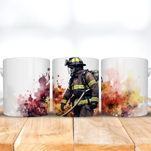 Firefighter Coffee Mug Wrap Design - Sublimation Coffee Mug - Mug Design - 11oz & 15oz Wrap - Png - Digital Downloads