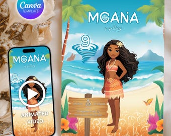 Editable Moana Birthday Invitation, Kids Hawaiian Theme (Digital Download)
