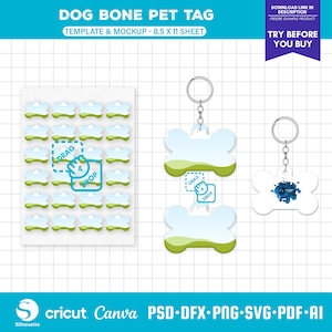 Dog Tag Template, Bone Tag Template, Bone Keychain, Custom Dog Tag, Bone Tag Svg, Dog Tag Sublimation Template, Canva Editable, PSD Mockup
