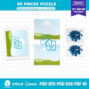 Sublimation 30 piece puzzle Template, Svg, Jigsaw puzzle Mockup, Drag and Drop Canva Template, PSD Mockup