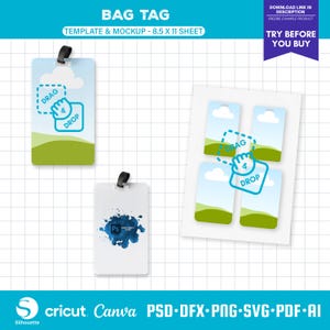 Sublimation Bag Tag Template, Luggage Tag Svg, Travel Tag, Work Badge, Drag and Drop Canva Template, PSD Mockup