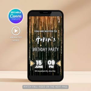 Luxury Black and Gold Birthday Party Invitation Video Template, Editable Canva Invite, 30th 40th 50th Birthday WhatsApp invitation eCard