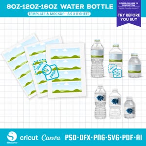 8oz, 12oz, 16oz Water Bottle Label Blank Template, Water Bottle Label Template, DIY Label Template, Bottle Sticker, Party Favors, PSD Mockup