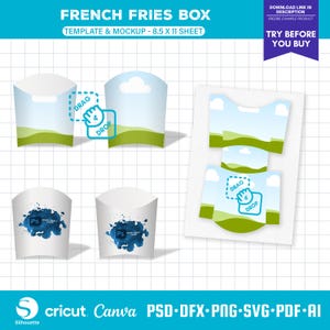French Fry Box Template Svg, Snack Box SVG, French Eating Fry Potato Box Template, Food Box SVG, Party Favor Box Label, Box Mockup, PSD