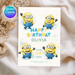 Editable Yellow Minions Birthday Invitation, Editable Minion Birthday Invitation, Printable Birthday Invite, Digital Kids Party Invite