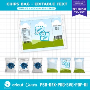 Chip Bag Template and Mockup, Blank Chip Bag, Chip Bag Label, Party Chip Bag, Chip Bag Editable, Printable Party Favor, Drag and Drop Canva