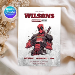 Deadpool Birthday Invitation, Superhero Deadpool, Editable Invitation Template, Instant Download, Editable Deadpool Birthday Invitation