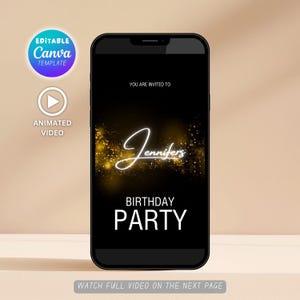 Luxury Black and Gold Birthday Party Invitation Video Template, Editable Canva Invite, 30th 40th 50th Birthday WhatsApp invitation eCard