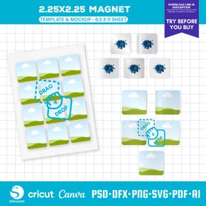 Magnet sublimation Template and Mockup, Svg, Drag and Drop Canva Template, PSD Mockup, Square sticker template