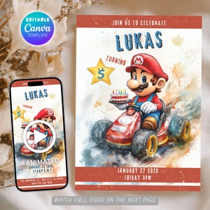 Super Mario Kart Birthday Invitation | Editable & Printable Template | Mario Bros Theme Party Invite | Instant Download | Video Invitation