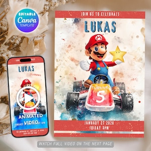 Super Mario Kart Birthday Invitation | Editable & Printable Template | Mario Bros Theme Party Invite | Instant Download | Video Invitation