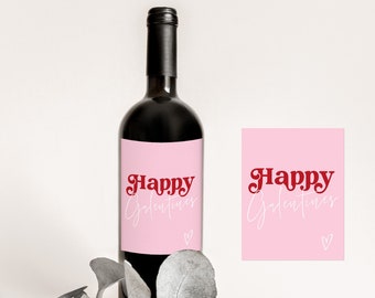 happy galentines day wine label, Friend Valentine, Ladies Night Out, Gift For Her, Instant Download, editable canva template, printable,