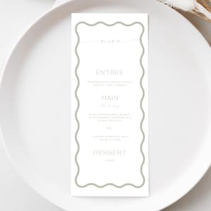 modelo de menu de chá de bebê sage, casamento, noiva, festa de aniversário, mesa, DOWNLOAD INSTANTÂNEO, canva, modelo editável, para impressão, mesa, WAVE