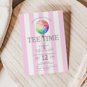ladies birthday golf invite, Invitation INSTANT DOWNLOAD, canva, golf theme party, editable template, lets par-tee, fortee, pink, digital