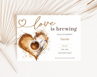 love is brewing coffee invitation, Bridal Shower, Bridal Breakfast Invite, printable,  Instant Download, editable canva template, tea party