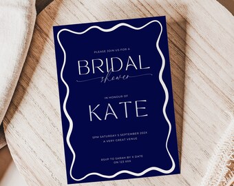 wave invitation template, Wavy Edge, bachelorette, bridal shower, birthday, engagement, editable, NAVY, wavy invite, wavy edge, modern,