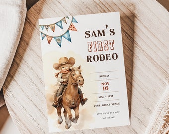 first rodeo birthday invitation boy, Cowboy my 1St bday invite, Instant Download, Wild West, canva template, printable, digital, Southwest