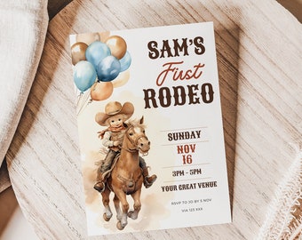 first rodeo birthday invitation boy, Cowboy my 1St bday invite, Instant Download, Wild West, canva template, printable, digital, Southwest