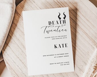 begrafenis verjaardagsuitnodiging, aan mijn jeugd, Death To My Twenties Party Uitnodigen, 30E, Rip 20S, bewerkbare canva sjabloon, instant download, gothi