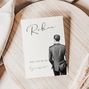 vestire la carta proposta dei testimoni dello sposo, Groomsman?, Testimone, Carta da uomo, download istantaneo, modello stampabile, È tempo di, Minimalista moderno