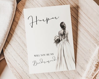 bridesmaid proposal cards classy, Modern Minimalist, Personalized, Maid Of Honor, editable canva template, printable, instant download, DIY