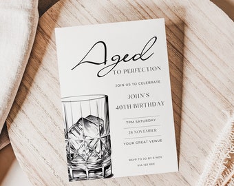 vieilli à la perfection, invitation pour 40e anniversaire, fête à thème pour hommes, Surprise, quarante ans, vintage, whisky, tout âge, rustique, téléchargement immédiat, imprimable