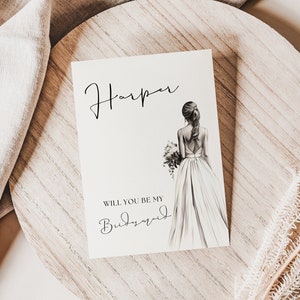 bridesmaid proposal cards classy, Modern Minimalist, Personalized, Maid Of Honor, editable canva template, printable, instant download, DIY