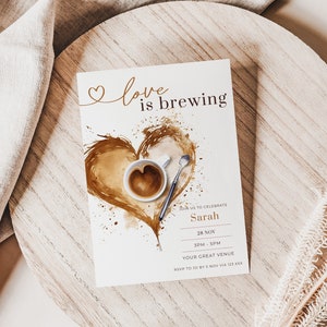 love is brewing coffee invitation, Bridal Shower, Bridal Breakfast Invite, printable,  Instant Download, editable canva template, tea party