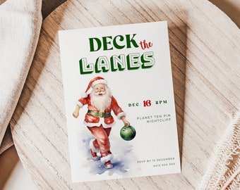 christmas bowling party invitations, Editable Holiday, Company, Xmas Cocktail Games, instant download, printable, canva template, Adult