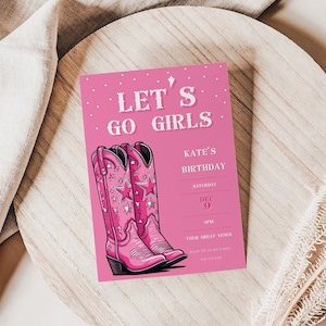 disco cowgirl birthday invite, pink, Adult Women’S, Editable Space, rodeo Invitation, Modern, instant download, editable canva template, wes