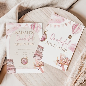 onederful adventure invitation, Adventure Awaits Birthday invite, 1St, GIRL, instant download, editable canva template, digital, printable,