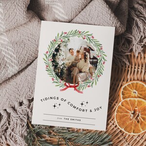 family christmas card ideas, Editable, DIY holiday template, Christmas tree, custom xmas, personalised, picture card, photo fam xmas card