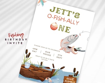 Fishing Birthday Invitation | Boys First Birthday | Instant Download | O-Fish-Ally One | Fishing Party | The Big One | Gone Fishing, CANVA