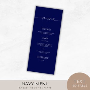 baby shower menu template navy, Wedding, bridal, birthday party, table, INSTANT DOWNLOAD, canva, editable template, printable, table, girly