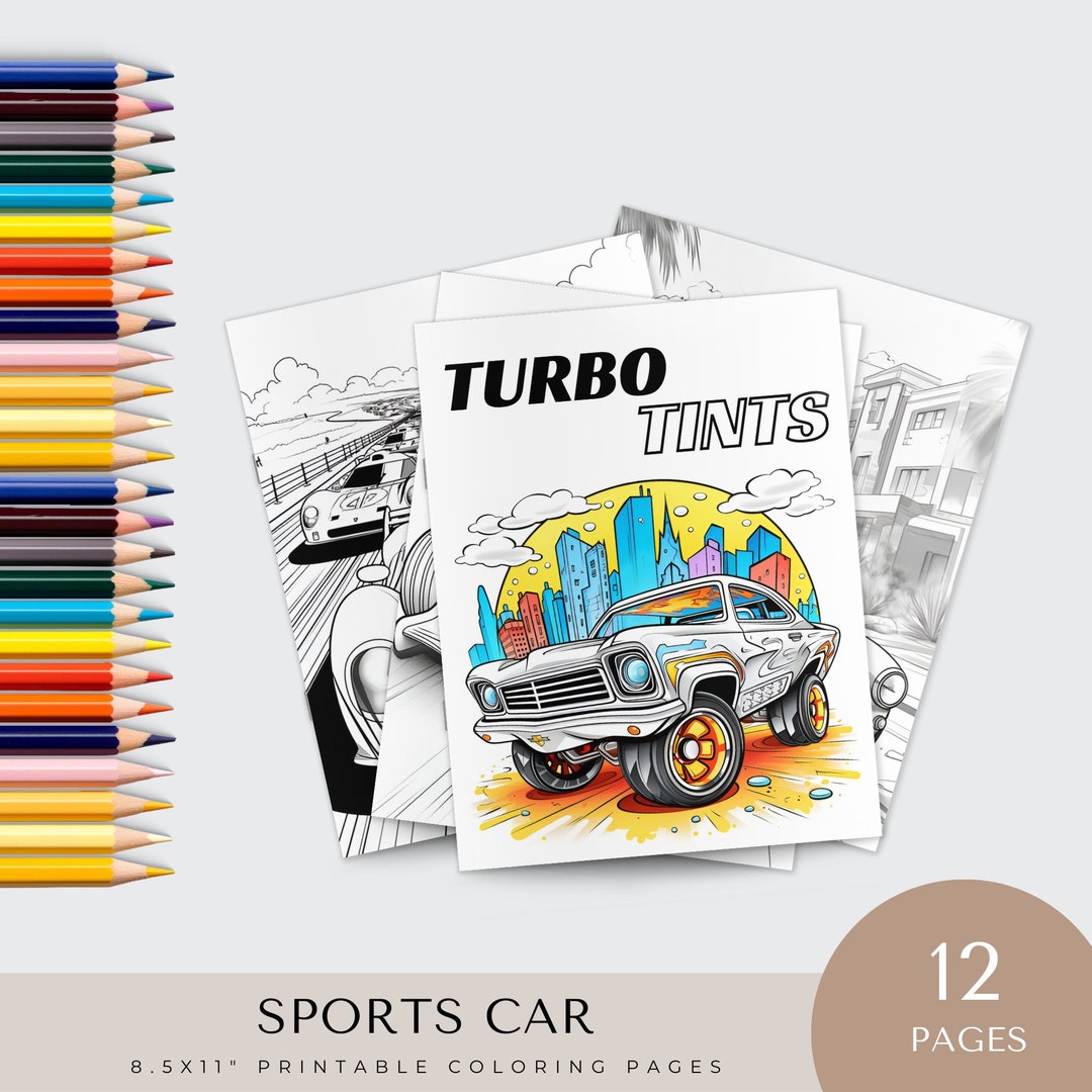 Printable Sports Car Coloring Pages Digital Download Sheets Book Printable Sports Car Coloring Pages Digital Download Sheets Book