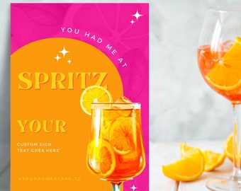 Bridal Shower CUSTOM SIGN | Aperol Spritz Recipe | Love At First Spritz Welcome Sign | Wedding Sign | Spritz Bar Sign, canva, spritz bridal